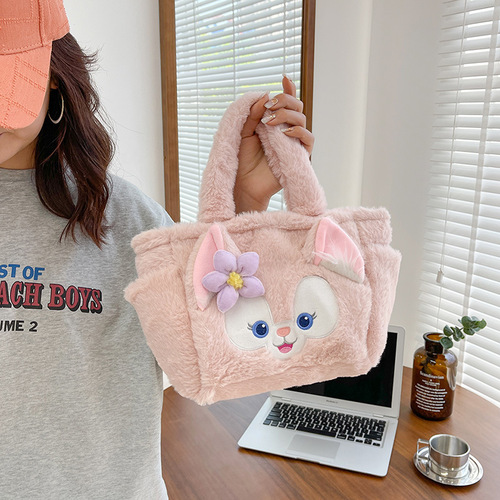 Cute Plush Bag for Girls, 2024 New Arrival: Strawberry Bear, Pikachu, and Lina Bell Cartoon Design, Perfect for Students to Carry Lunch Boxes