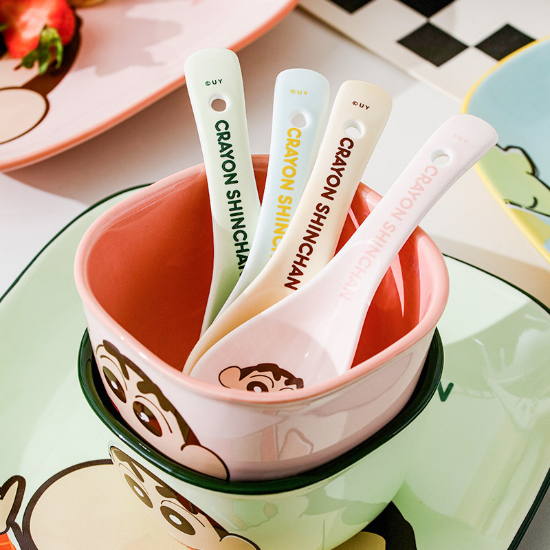 クレヨンしんちゃん陶器食器正方形丼高価値食器セット家庭用漫画子供用食器ボウルとスプーン|undefined
