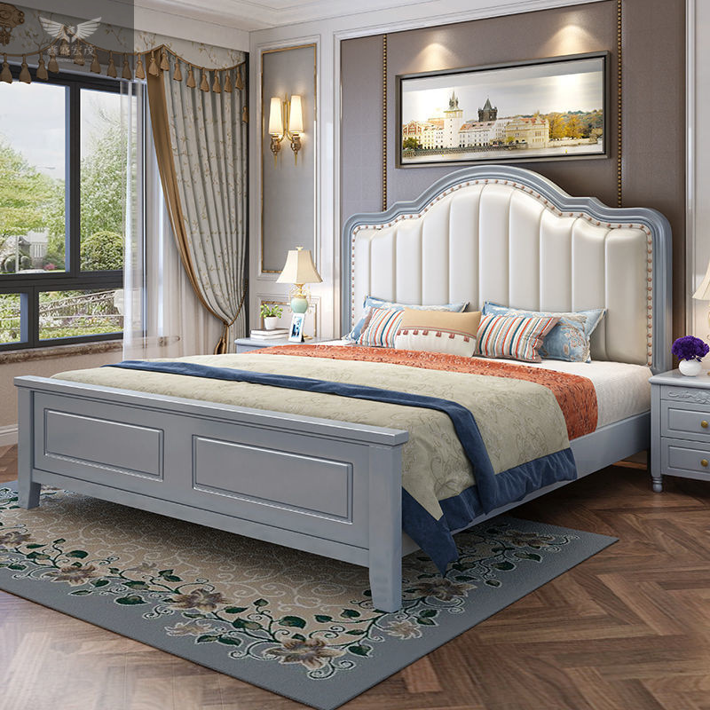 Cama americana de madera maciza, minimalista moderna, ligera, de lujo, cama principal de 1,8 m, cama de matrimonio con bolsa blanda de 1,5 m, cama de princesa de almacenamiento