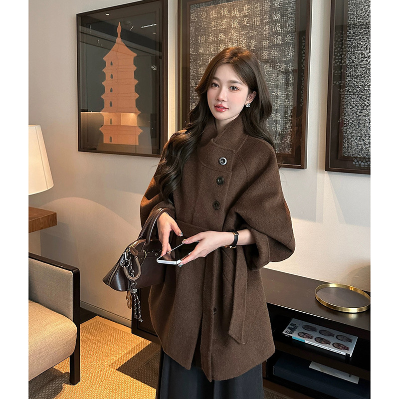 『Amber Coat』Internet Celebrity's Same Style Double-Sided Velvet Wool Coat with Retro Design Mid-Length Maillard 2025