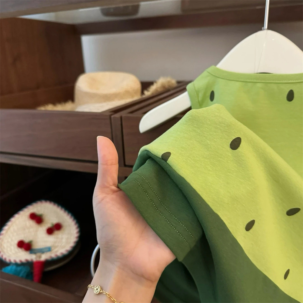 Vestido de bebé de siete niñas de limón salado verano nuevo estilo 25 verde fresco chaleco de sandía falda costura vestido de princesa tridimensional