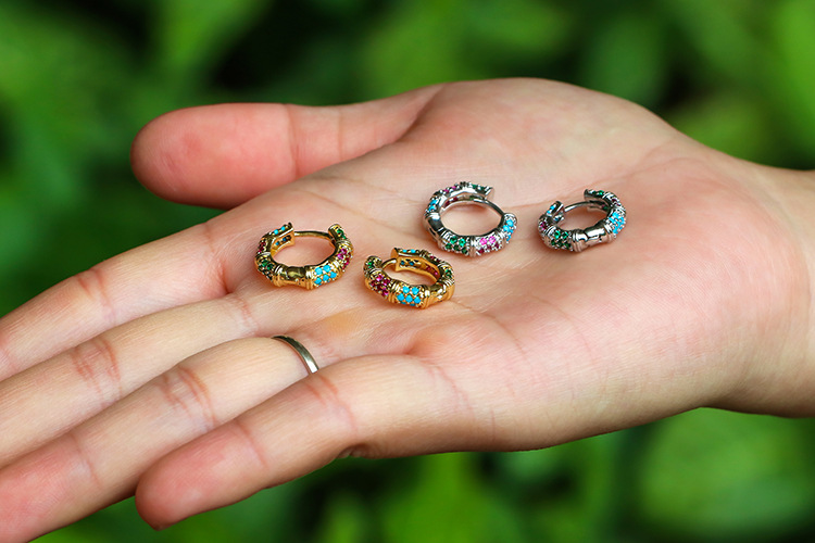 Copper Material New Style Colored Diamond Bamboo Earrings Personality Geometric Irregular Shape Copper Earrings