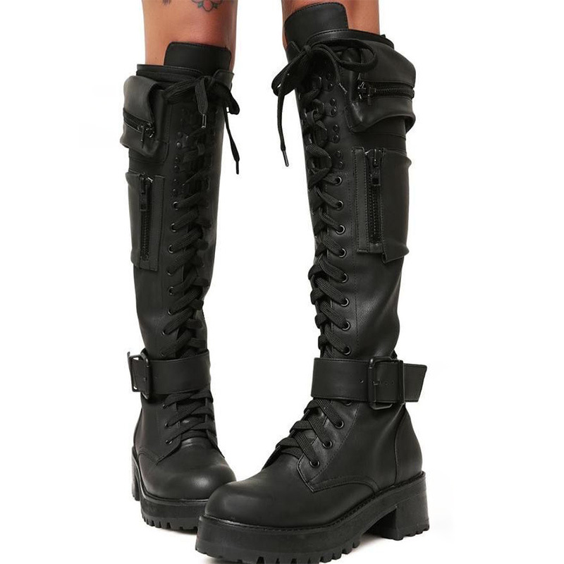 Women's Shoes fashionable low heeled mid tube boots with side zipper bags large size long boots_voghion.com