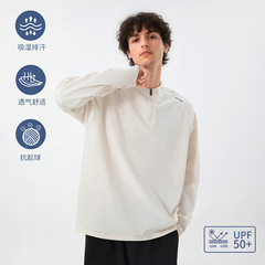 スタンドカラーハーフジップ日焼け止めスポーツ長袖Tシャツメンズ秋の新反射ストリップデザイン通気性ルーズTシャツ