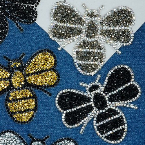 Cross-border rhinestones, little bees, hot melt, hot melt adhesive, mesh, rhinestones, fabric stickers, hot pictures, clothing patches, direct wholesale