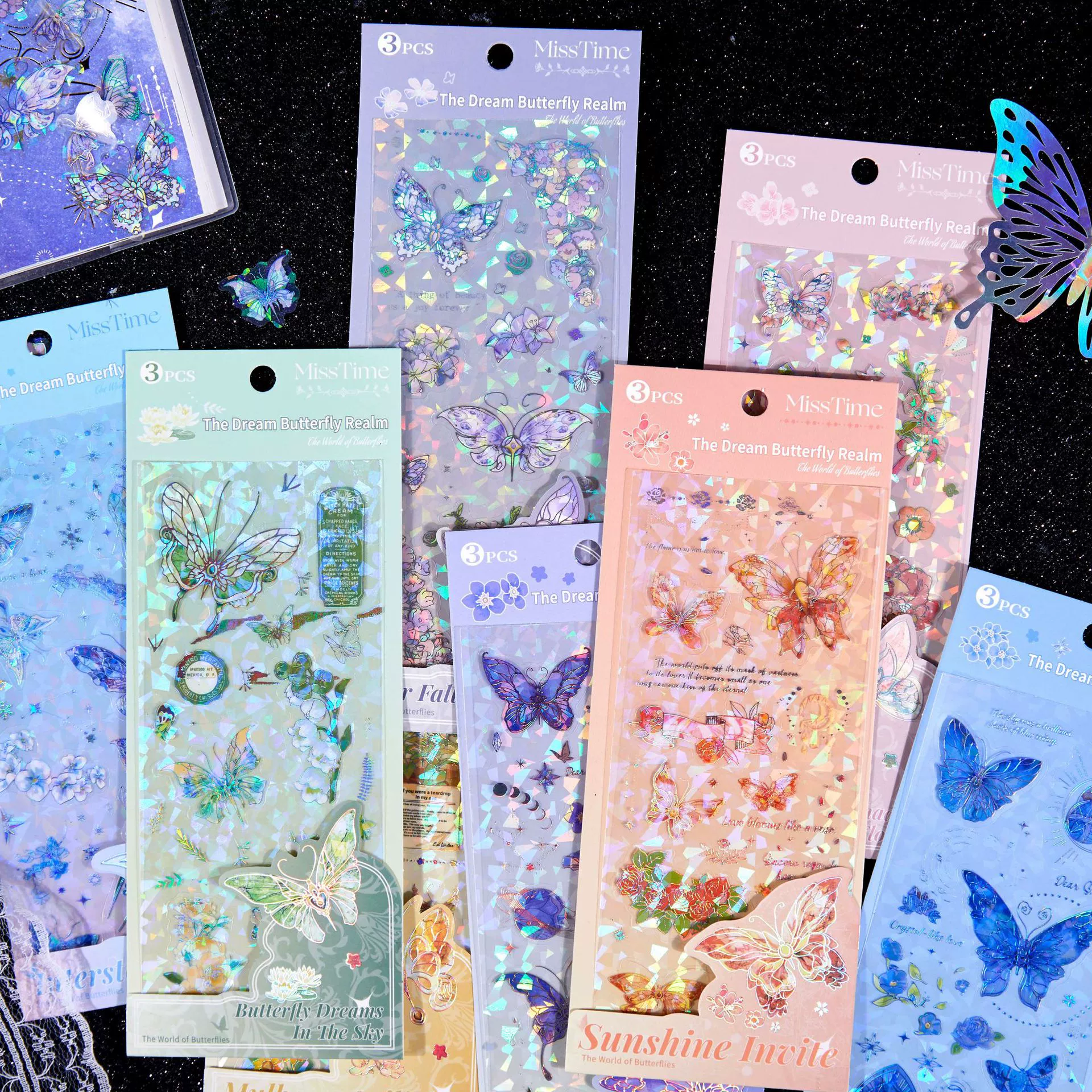Пользовательский набор наклеек Realm Dream Butterfly серии Butterfly Theme Shell Light Hand Turn Decoration Material Cut Film Patch Bag
