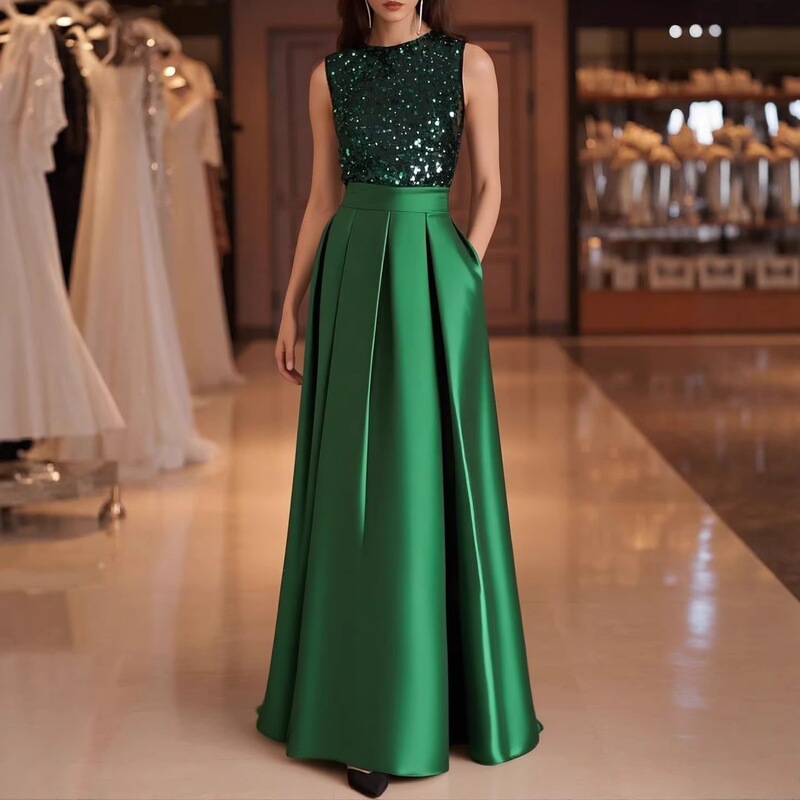 European and American Style New Banquet Host Evening Dress, Long Ball Gown, Simple and Elegant Dress, Summer Sleeveless Dress European and American Style New Banquet Host Evening Dress, Long Ball Gown, Simple and Elegant Dress, Summer Sleeveless Dress