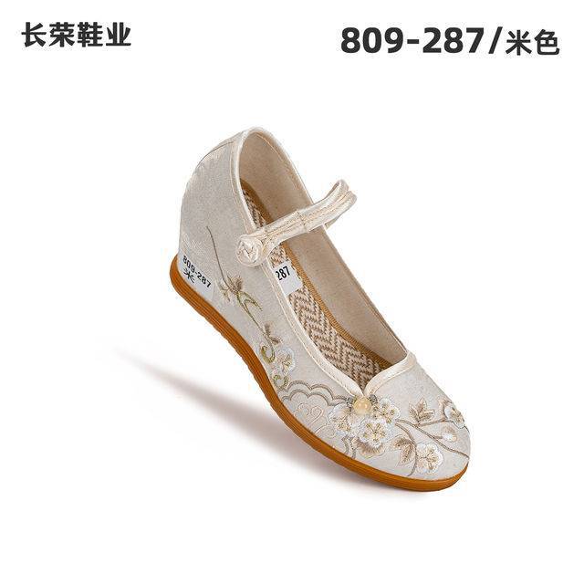 2024春夏季新款女鞋中国风民族汉服绣花鞋古风舒适平底坡跟布鞋女