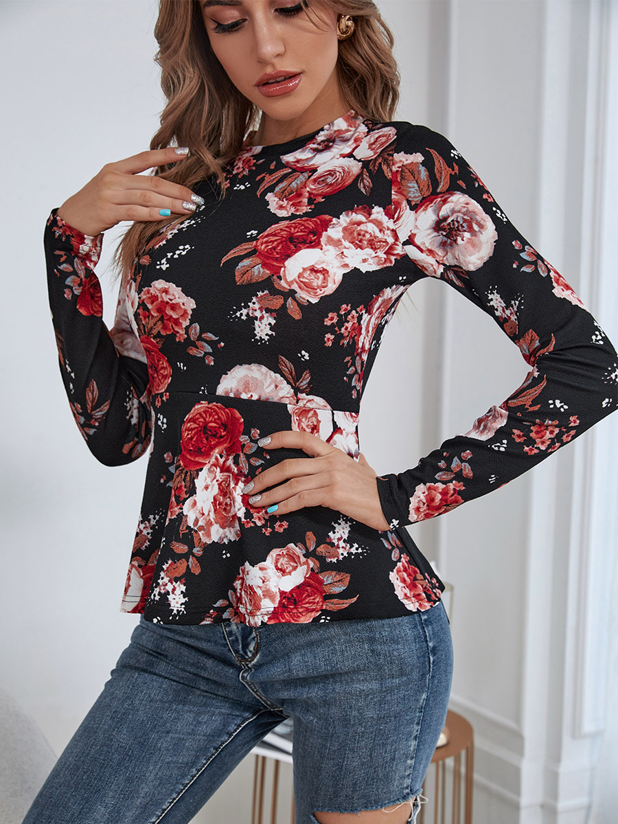 autumn retro long-sleeved floral print top nihaostyles wholesale clothing NSAL91178