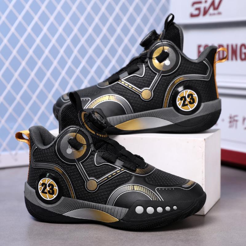 Children's Basketball Shoes 2026 Spring and Autumn Rotating Buckle Running Shoes Popular Boys' Practical Training Shoes for Older Kids Lightweight