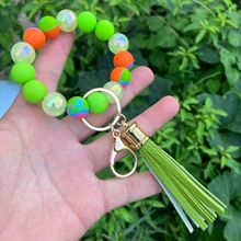 跨境新糖果色印花硅胶珠子手环夜光珠手镯昔音DIY串珠手串PU流苏