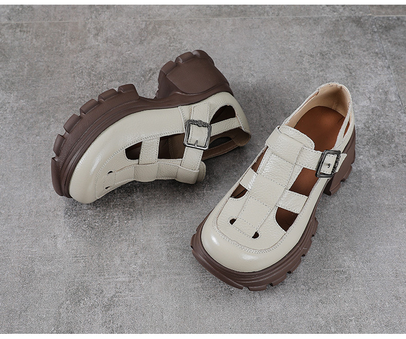Sandal La Mã nữ da bò đế dày thoáng khí — màu nâu chi tiết 14