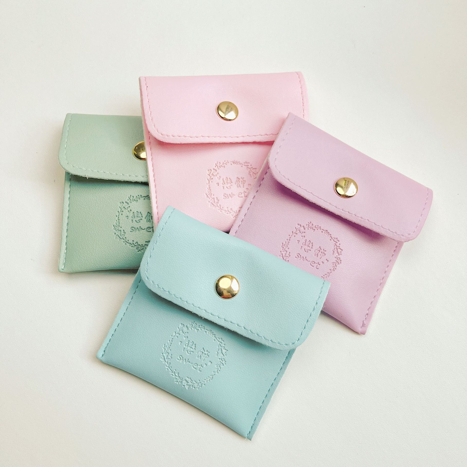 pu皮革首饰袋珠宝饰品金色按扣翻盖袋戒指吊坠项链收纳袋厂家直销