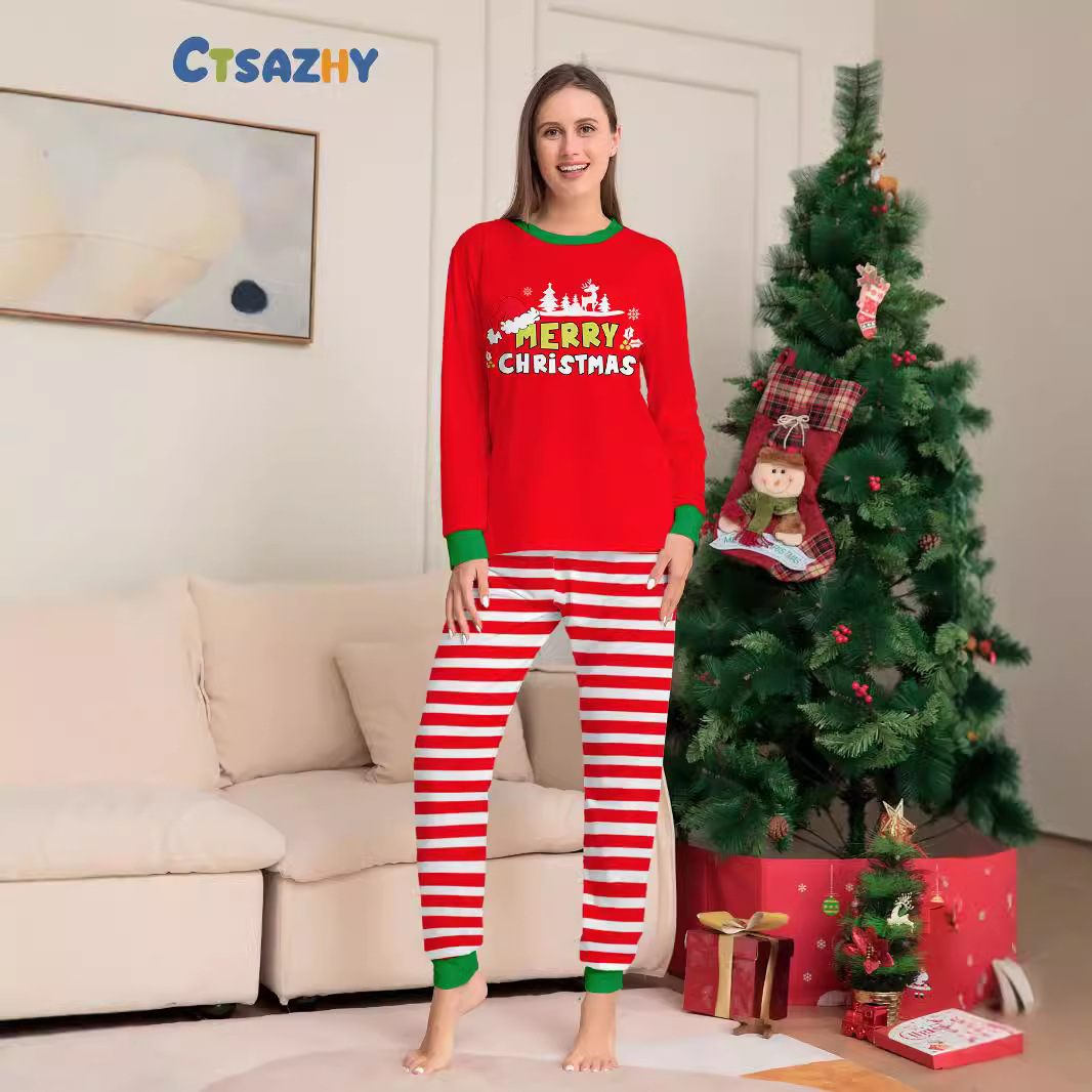 Chrëschtdag Hirschmütz Buschtaf gestreift Chrëschtdag Familljekostüm gedréckt Heemkleeder_voghion.com