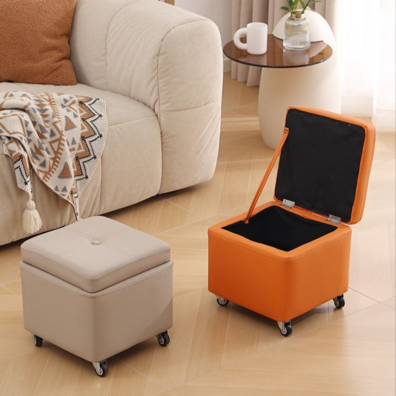 Small Stool with Swivel Wheels for Home Storage, Shoe-Changing Stool at the Entrance, Durable Footstool for Living Room, Light Luxury Coffee Table Stool