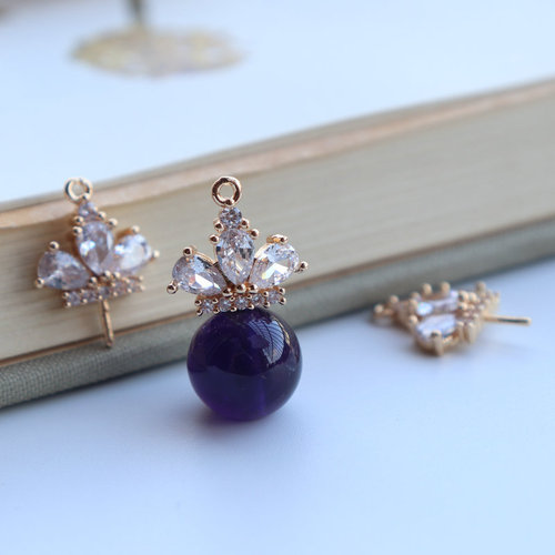 Hanging KC gold plated hollow zircon crown pendant accessories Baroque pearl fairy decoration DIY jewelry materials
