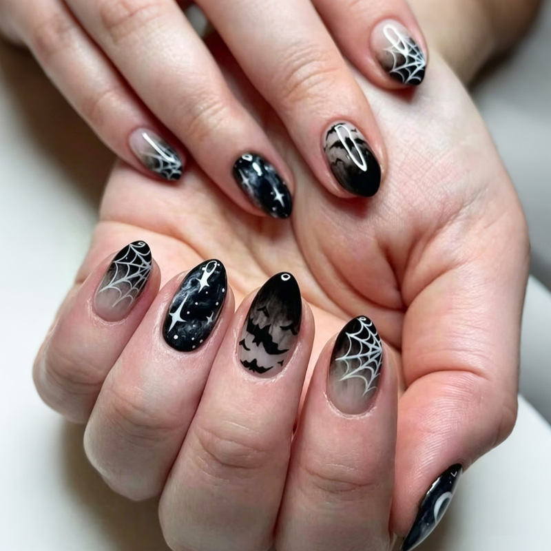 30 Pieces of Halloween High-End Dark Spider Bat Almond-Shaped Press-On Nails, Sweet and Cool Spider Web Nail Art, in Stock for Wholesale 30 Pieces of Halloween High-End Dark Spider Bat Almond-Shaped Press-On Nails, Sweet and Cool Spider Web Nail Art, in Stock for Wholesale