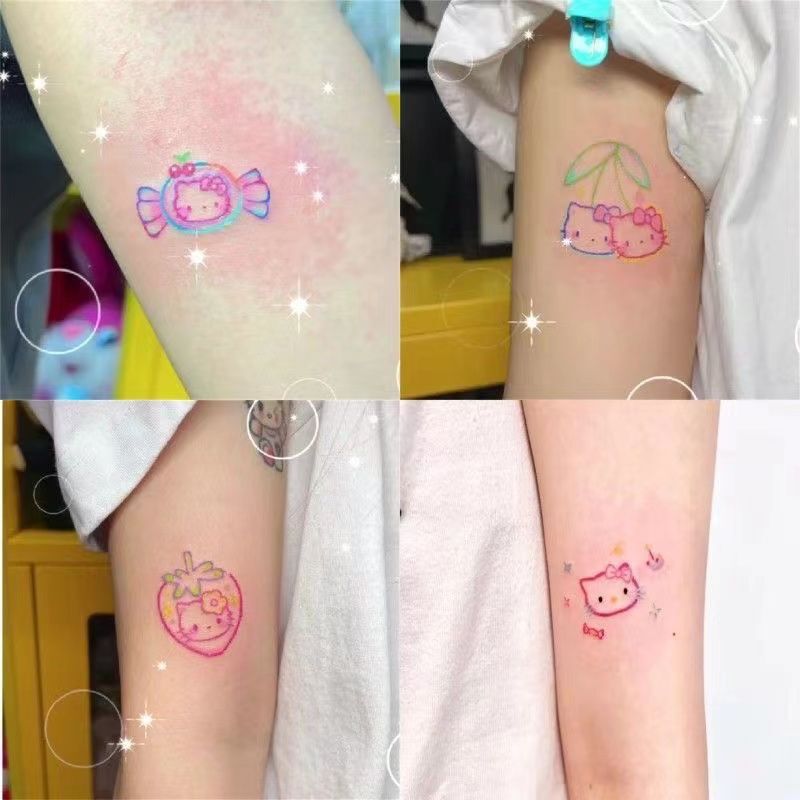 hellokitty Cat Colorful Tattoo Stickers Hello Kitty kt Waterproof Popular Long-lasting Artificial Cute Arm Stickers