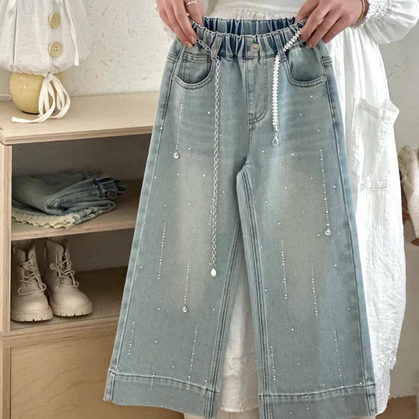 女童裤子儿童牛仔裤春装2026新款洋气时髦阔腿裤中大童超好看长裤