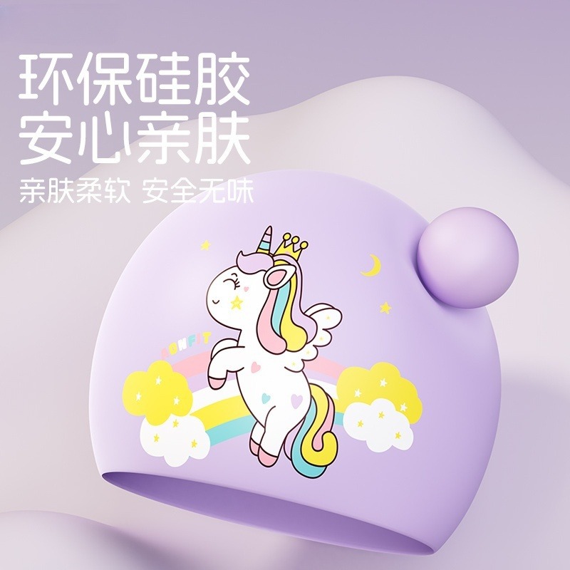 Niños sombreros de natación de dibujos animados de silicona para niños niñas cabello largo impermeable protector de orejas no estrangulación sombreros de natación de silicona equipo de natación