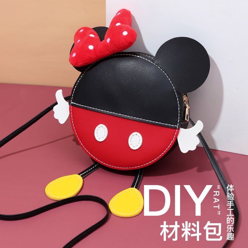 2020 New Style Bag Women's Woven diy Handmade Bag Mickey Minnie Mouse Small Round Bag Single Shoulder Crossbody Bag