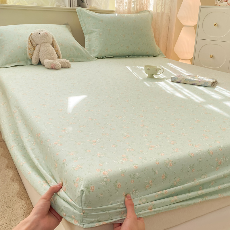 Cotton Fitted Sheet Single Piece Non-Slip Pure Cotton Bed Cover Dustproof Double Bed Three-Piece Set Simmons Mattress Protector 1.8m Cotton Fitted Sheet Single Piece Non-Slip Pure Cotton Bed Cover Dustproof Double Bed Three-Piece Set Simmons Mattress Protector 1.8m