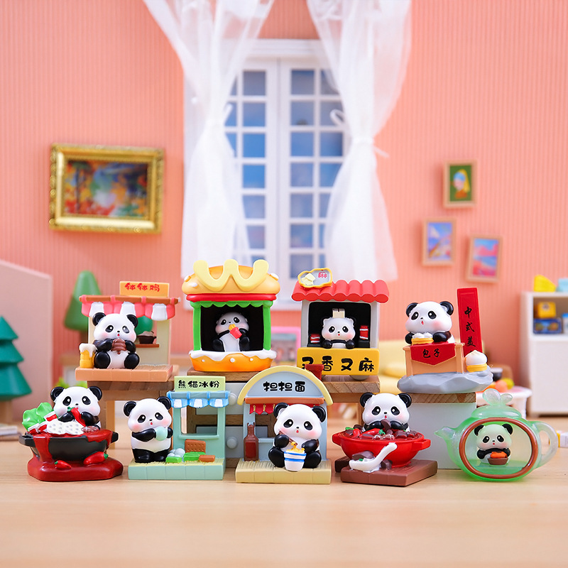 创意潮玩胖达川味馆盲盒可爱熊猫场景装饰品摆件生日礼物一件代发