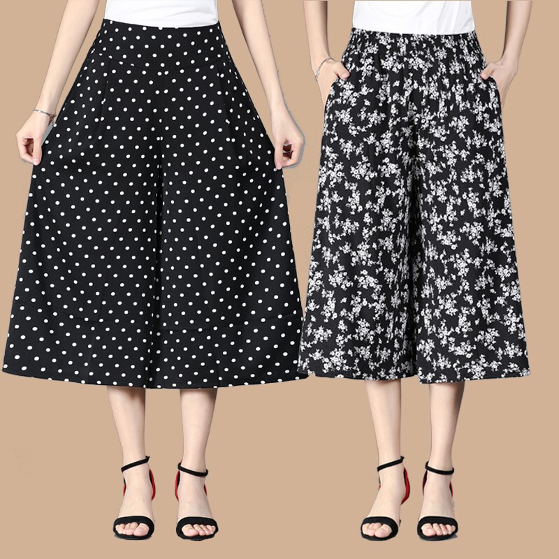 Thin Cropped Pants for Middle-Aged and Elderly Women, 2025 High-Waisted Elastic Waist Wide-Leg Pants, Floral Skirt Pants, Casual and Versatile Thin Cropped Pants for Middle-Aged and Elderly Women, 2025 High-Waisted Elastic Waist Wide-Leg Pants, Floral Skirt Pants, Casual and Versatile