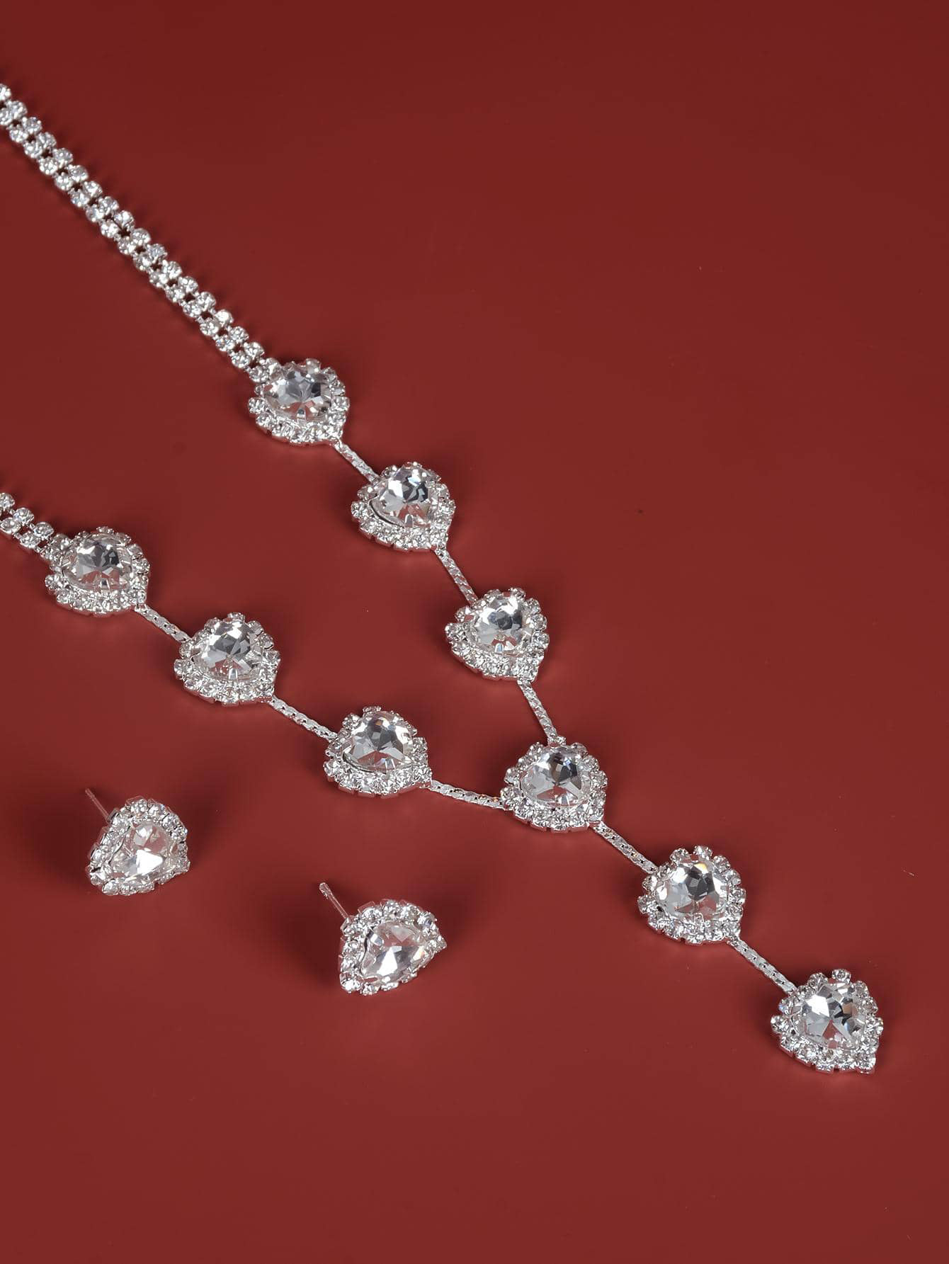 30g Weight Earrings, Necklace Classification Earrings + Necklace Quantity Rhinestone Heart Shape Earrings Necklace