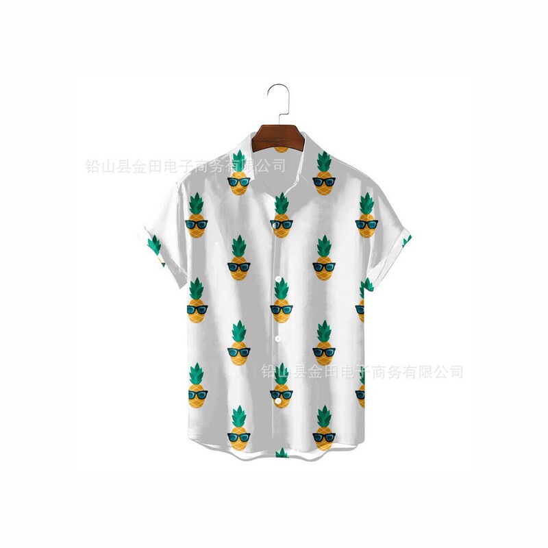 Men's Summer Short-Sleeve Shirt Hawaiian Fruit Print Turn-Down Collar Casual Beach Vacation Style Shirt