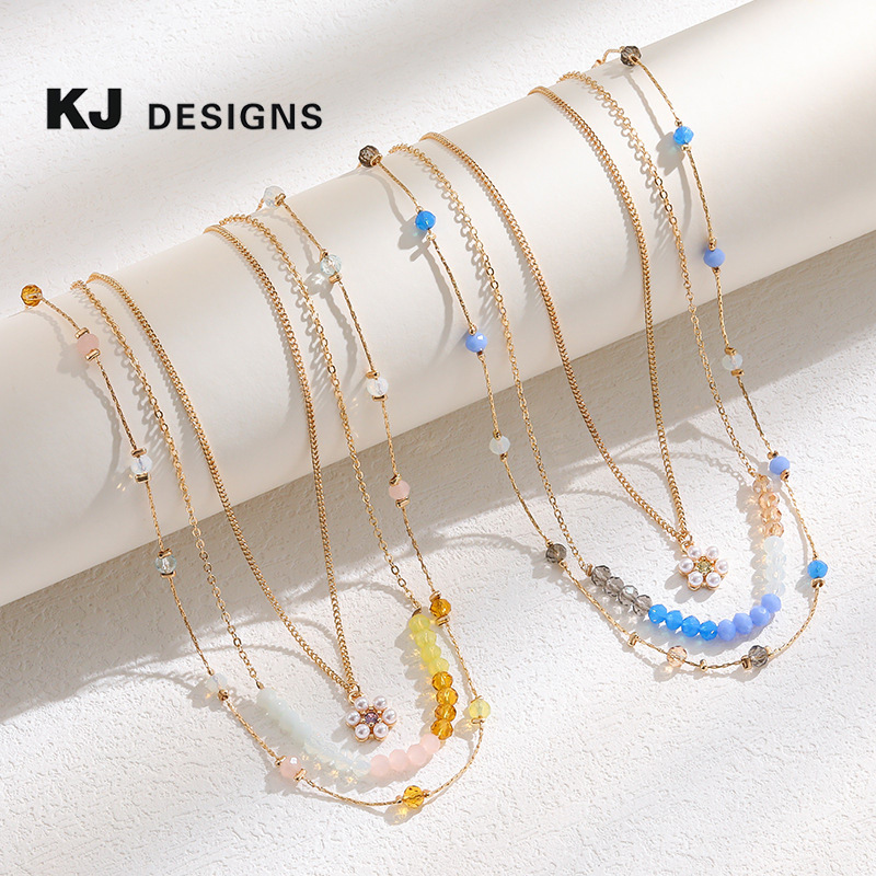 Kenjay Europe and America Colorful Summer Stacked Necklace Fashion Elegant Flower Beaded Multi-layer Crossover Explosions Women