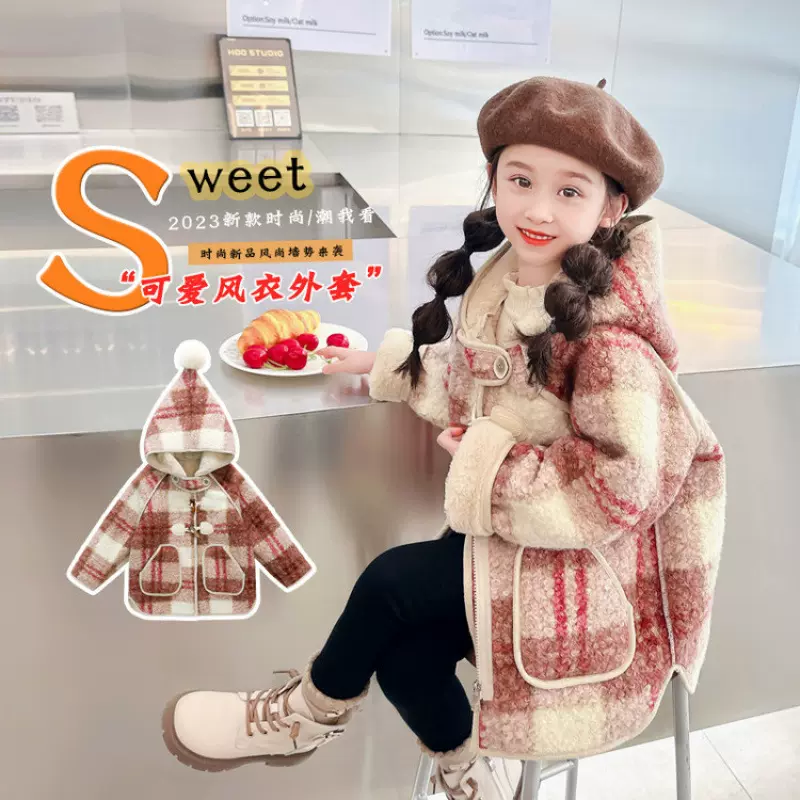 儿童新款洋气秋冬季保暖女童加绒加厚呢子大衣外套宝宝冬装外穿潮