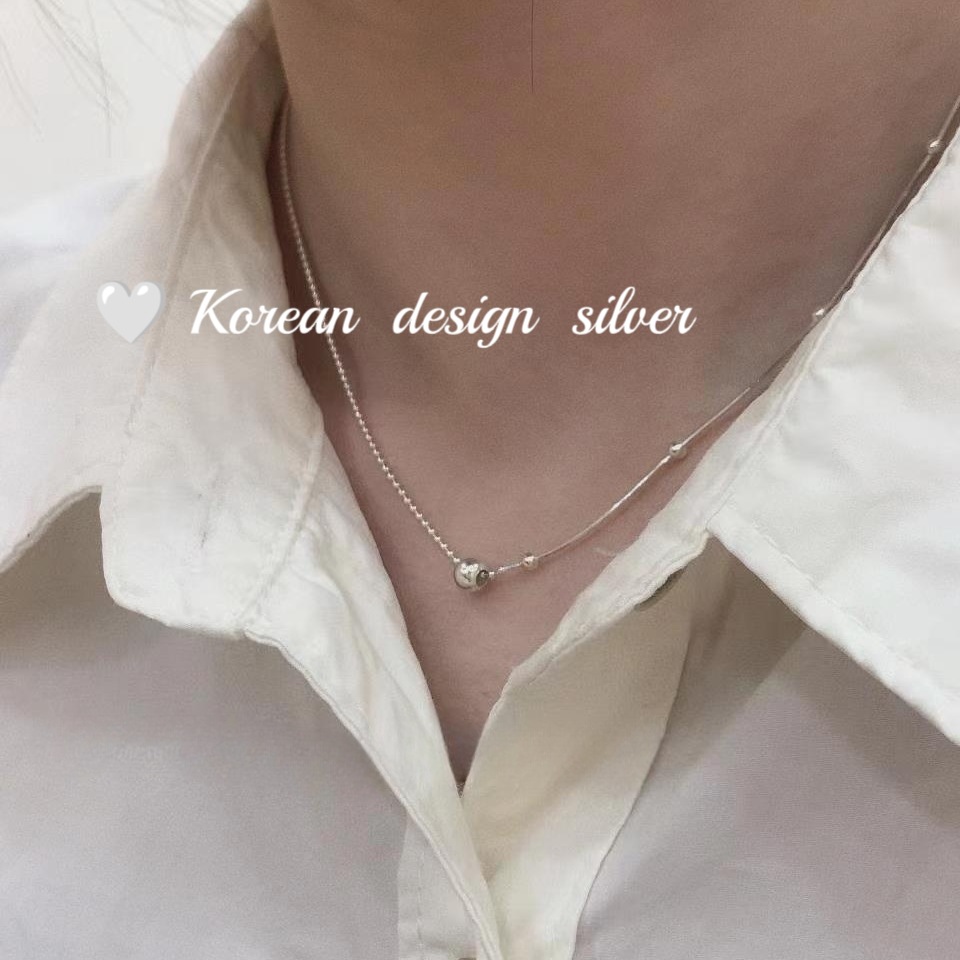 S925純銀圓珠蛇骨不對稱珠子鏈小眾設計高級感項鍊女 ins鎖骨鏈