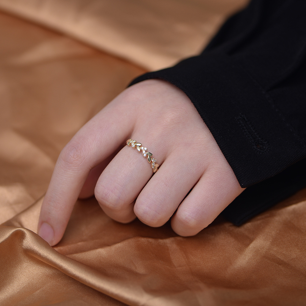 Electroplating Gold Plating Process 14K Real Gold Plated, Rhodium Plated Plating Material 925 Sterling Silver Zircon Grain Rings