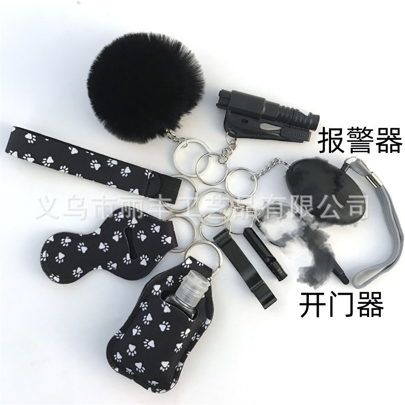 Llavero de muñeca de espejo cruzado Juego de 10 piezas Bolsa de desinfectante de manos para mujer Llavero de alarma de aluminio