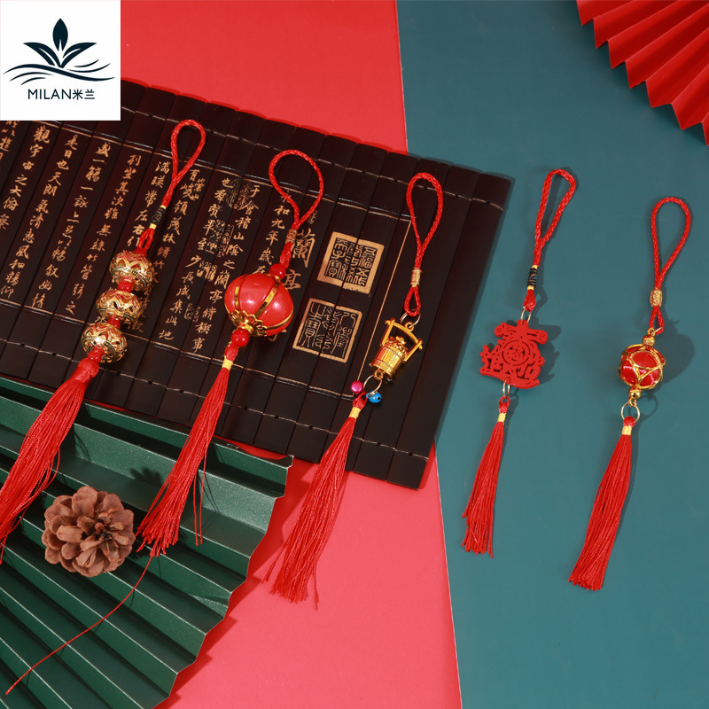 Milán Año nuevo colgante festivo Víspera de Año Nuevo flor bendición cubo bonsai Decoración Accesorios pequeño nudo chino borla accesorios linterna image 2
