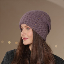 毛線雙層保暖針織帽時尚珍珠頭套護耳包頭帽堆堆帽媽媽冬季帽子女