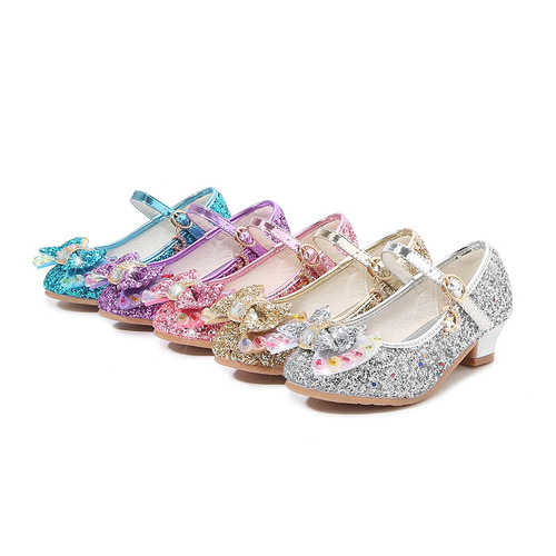 New Princess Shoes Square Heel Girls' Shoes Elsa Anna Crystal Shoes Girls Crystal Shoes