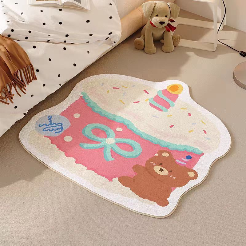 Cute Girly Heart-Shaped Imitation Cashmere Carpet, Wear-Resistant and Non-Slip, Bedroom Bedside Blanket, Cool and Plush Home Floor Mat