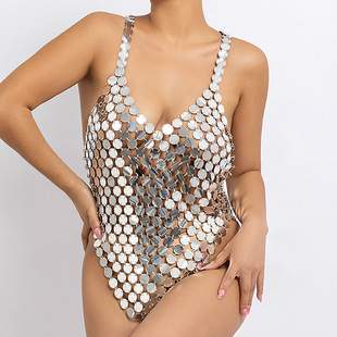European and American Cross-border Jewelry Niche V-shaped Geometric Stitching Body Chain Personality Hollow Sequin Bikini Clothing for Women
