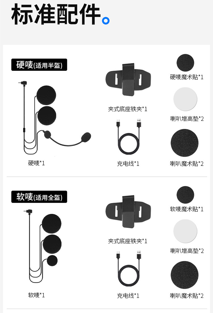 Suitable for General Motorcycle Helmets, Motorcycle Rider Equipment, Full-Face Helmets, Half-Face Helmets, Bluetooth Headsets, Microphones, High-Definition, Long-Lasting