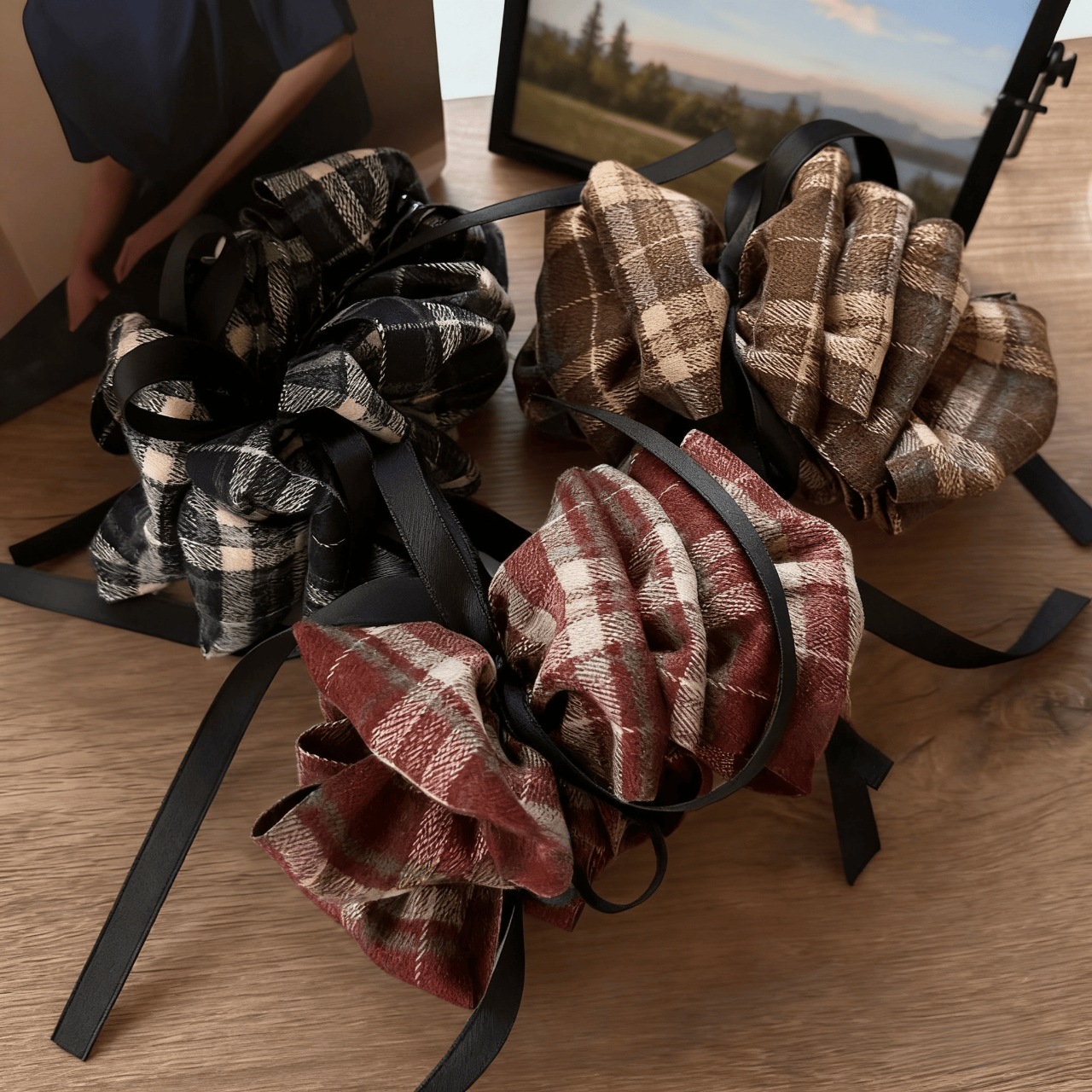 Pure Cotton Plaid Pleated Bow British Style Banana Clip Vertical Clip Hairpin for Women's Back of the Head 2025 New High-End Style