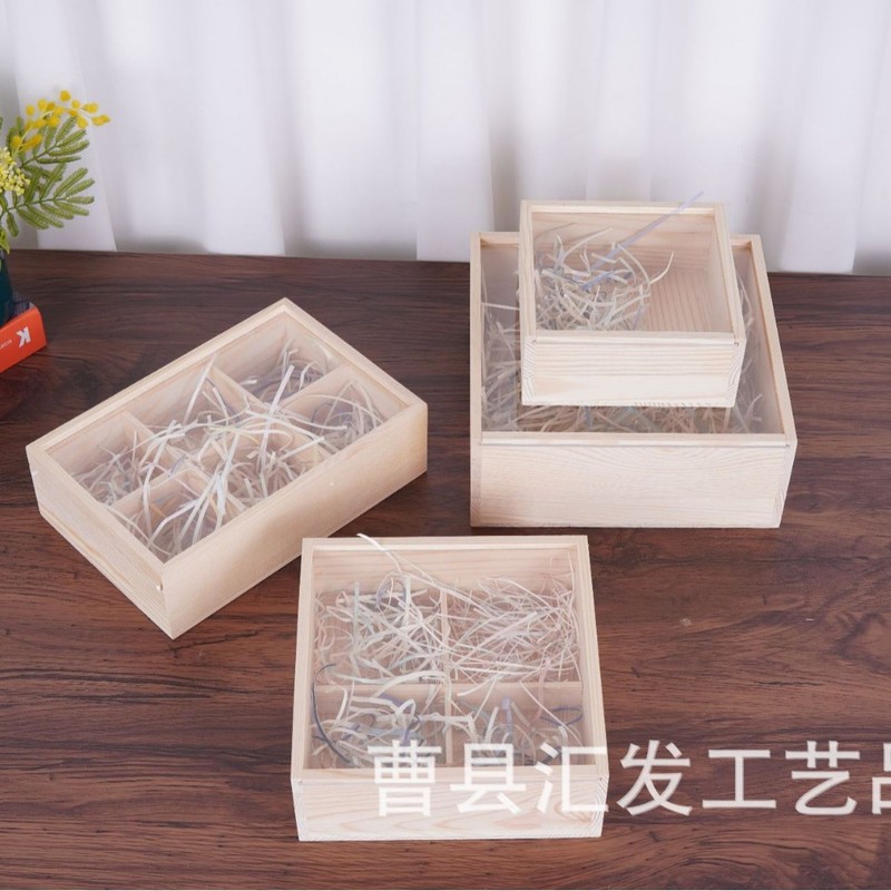 木箱卸売 ガラス蓋付き木箱 お土産木箱 月餅箱 4仕切りアクリル透明木箱|undefined