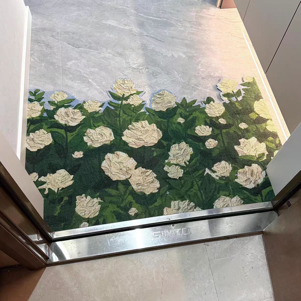 门口地垫油画花朵小清新风入户门地垫可剪裁除尘刮泥玄关脚垫子