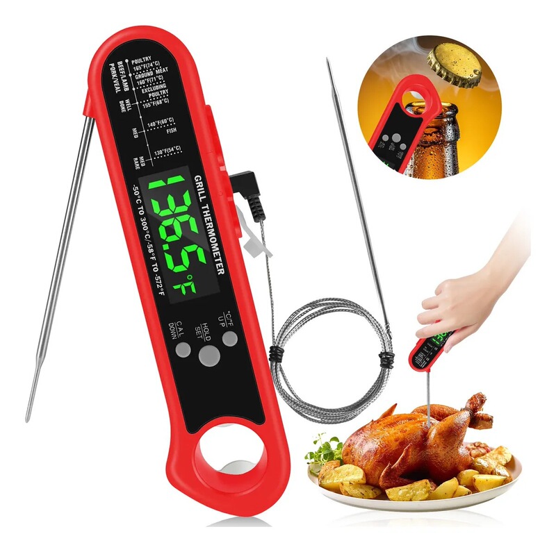 Cross-Border Electronic Food Thermometer with Wired Dual-Probe Alarm Barbecue Thermometer Kitchen Household Cooking Thermometer