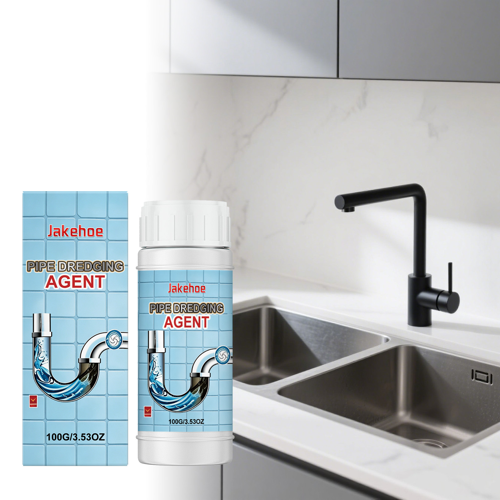Jakehoe Pipe Cleaner Household Kitchen and Bathroom Drain Clog Remover, Decontamination and Descaling Cleaning Agent