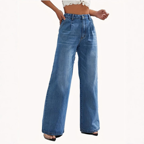 Bestselling European and American Women's Jeans Amazon Washed High Waist Loose Straight Leg Wide Leg Versatile Fashion