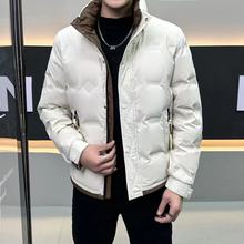冬季新款男士立领羽绒服韩版轻薄拼色修身加厚保暖鸭绒外套短款