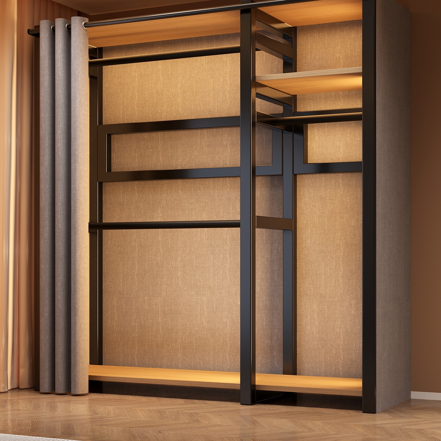 Wardrobe for Home Bedroom Rental Room, Sturdy and Durable Metal Dustproof Cloth Wardrobe, Simple Assembly Coat Rack Storage Rack