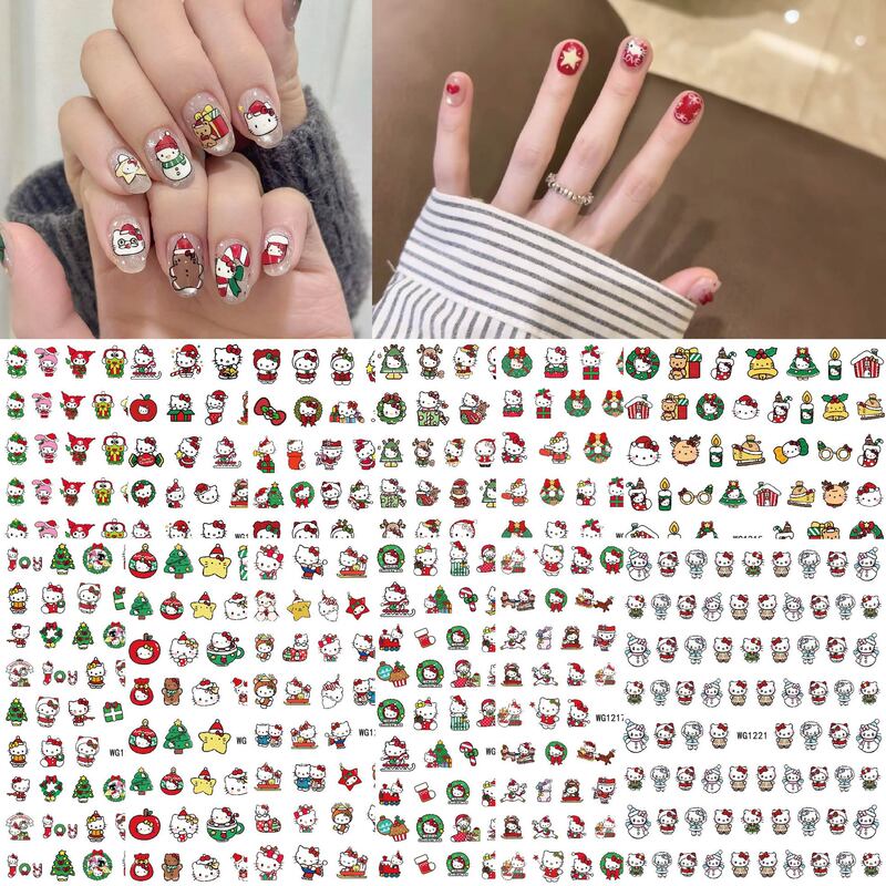 New Cartoon Kt Cat Christmas Nail Art Stickers Powerpuff Girls Action Greench Kt Cat Christmas Nail Art Stickers